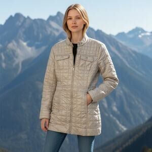 Laundry by Shelli Segal Quilted Jacket Small Beige Taupe Stand Collar Zip